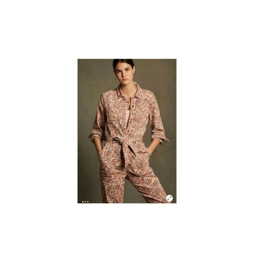 🔥 Anthropologie Paisley Utility Jumpsuit Pink Floral Belted S Mint Condition